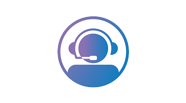 Person wearing a headset icon in a blue circle.