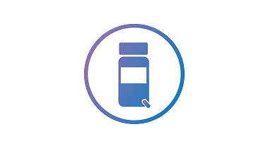 Pill bottle icon in a blue circle.